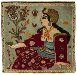 Full view of 2000s Shiraz rug from Iran / Persia, 63 × 67 cm in Red tones