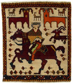 Full view of 2000s Shiraz rug from Iran / Persia, 70 × 60 cm in Red tones