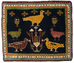 Full view of 2000s Shiraz rug from Iran / Persia, 46 × 45 cm in Red tones