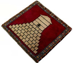 Corner detail of 2000s Shiraz rug showing border pattern and Wool pile