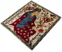Corner detail of 2000s Shiraz rug showing border pattern and Wool pile