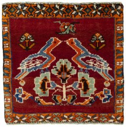 Full view of 2000s Shiraz rug from Iran / Persia, 50 × 52 cm in Red tones