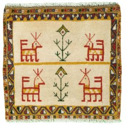 Full view of 2000s Shiraz rug from Iran / Persia, 40 × 43 cm in Red tones