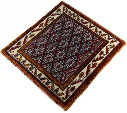 Corner detail of 2000s Shiraz rug showing border pattern and Wool pile