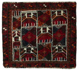 Full view of 2000s Shiraz rug from Iran / Persia, 55 × 63 cm in Red tones
