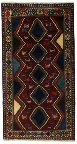 Full view of 2000s Shiraz rug from Iran / Persia, 190 × 102 cm in Red tones