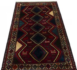 Surface texture of 2000s Shiraz rug with natural Wool and intricate pattern