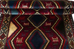 Full view of 2000s Shiraz rug from Iran / Persia, 190 × 102 cm in Red tones