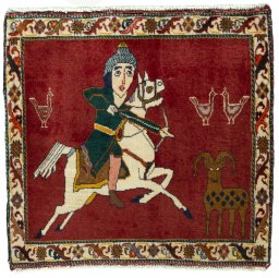 Full view of 2000s Shiraz rug from Iran / Persia, 60 × 64 cm in Red tones