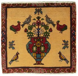 Full view of 2000s Shiraz rug from Iran / Persia, 53 × 57 cm in Red tones
