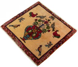 Corner detail of 2000s Shiraz rug showing border pattern and Wool pile