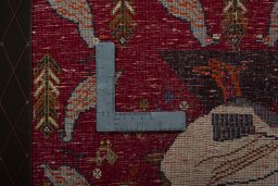Backside of handmade 2000s Shiraz rug showing knot structure and weave density