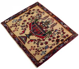 Corner detail of 2000s Shiraz rug showing border pattern and Wool pile