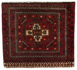 Full view of 2000s Shiraz rug from Iran / Persia, 53 × 58 cm in Red tones