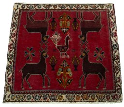 Surface texture of 2000s Shiraz rug with natural Wool and intricate pattern