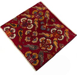 Corner detail of 2000s Shiraz rug showing border pattern and Wool pile