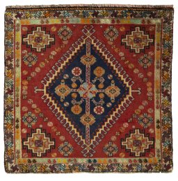 Full view of 2000s Shiraz rug from Iran / Persia, 60 × 61 cm in Red tones
