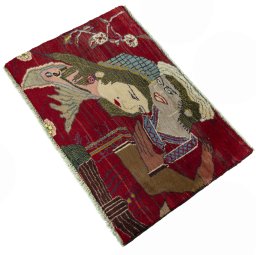 Corner detail of 2000s Shiraz rug showing border pattern and Wool pile