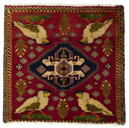 Full view of 2000s Shiraz rug from Iran / Persia, 51 × 57 cm in Red tones