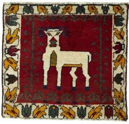 Full view of 2000s Shiraz rug from Iran / Persia, 60 × 65 cm in Red tones