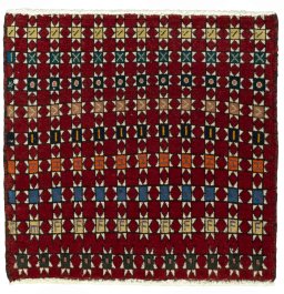Full view of 2000s Shiraz rug from Iran / Persia, 53 × 54 cm in Red tones