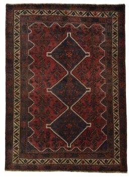 Full view of 2000s Shiraz rug from Iran / Persia, 290 × 210 cm in Red tones