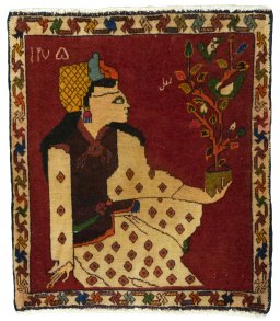 Full view of 2000s Shiraz rug from Iran / Persia, 62 × 55 cm in Red tones