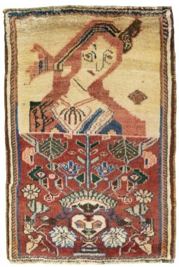 Full view of 2000s Shiraz rug from Iran / Persia, 72 × 50 cm in Red tones