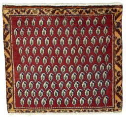 Full view of 2000s Shiraz rug from Iran / Persia, 57 × 52 cm in Red tones