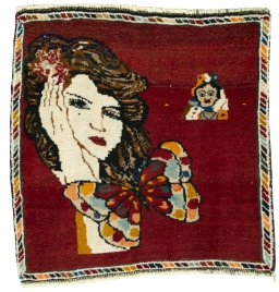 Full view of 2000s Shiraz rug from Iran / Persia, 53 × 54 cm in Red tones