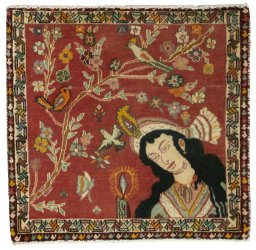 Full view of 2000s Shiraz rug from Iran / Persia, 60 × 64 cm in Red tones