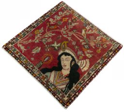 Corner detail of 2000s Shiraz rug showing border pattern and Wool pile