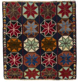 Full view of 2000s Shiraz rug from Iran / Persia, 55 × 54 cm in Red tones