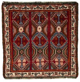 Full view of 2000s Shiraz rug from Iran / Persia, 60 × 60 cm in Red tones