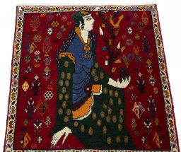 Surface texture of 2000s Shiraz rug with natural Wool and intricate pattern
