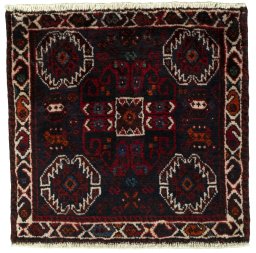 Full view of 2000s Shiraz rug from Iran / Persia, 58 × 60 cm in Red tones