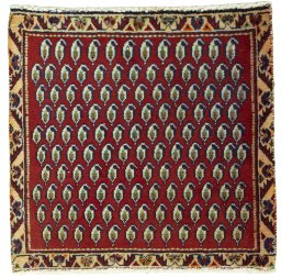 Full view of 2000s Shiraz rug from Iran / Persia, 56 × 57 cm in Red tones