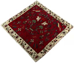 Corner detail of 2000s Shiraz rug showing border pattern and Wool pile