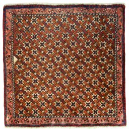 Full view of 2000s Shiraz rug from Iran / Persia, 61 × 62 cm in Red tones