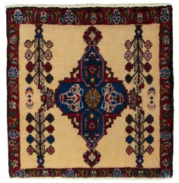 Full view of 2000s Shiraz rug from Iran / Persia, 60 × 58 cm in Red tones