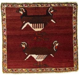 Full view of 2000s Shiraz rug from Iran / Persia, 55 × 60 cm in Red tones
