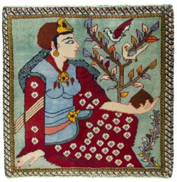 Full view of 2000s Shiraz rug from Iran / Persia, 61 × 62 cm in Red tones