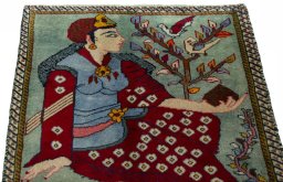 Surface texture of 2000s Shiraz rug with natural Wool and intricate pattern