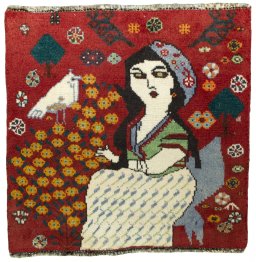 Full view of 2000s Shiraz rug from Iran / Persia, 55 × 55 cm in Red tones