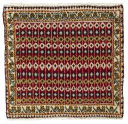 Full view of 2000s Shiraz rug from Iran / Persia, 50 × 52 cm in Red tones