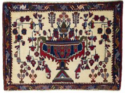 Full view of 2000s Shiraz rug from Iran / Persia, 54 × 75 cm in Red tones