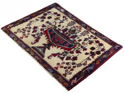 Corner detail of 2000s Shiraz rug showing border pattern and Wool pile