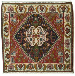 Full view of 2000s Shiraz rug from Iran / Persia, 65 × 67 cm in Red tones