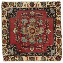 Full view of 2000s Shiraz rug from Iran / Persia, 64 × 64 cm in Red tones