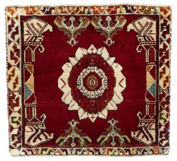 Full view of 2000s Shiraz rug from Iran / Persia, 63 × 68 cm in Red tones